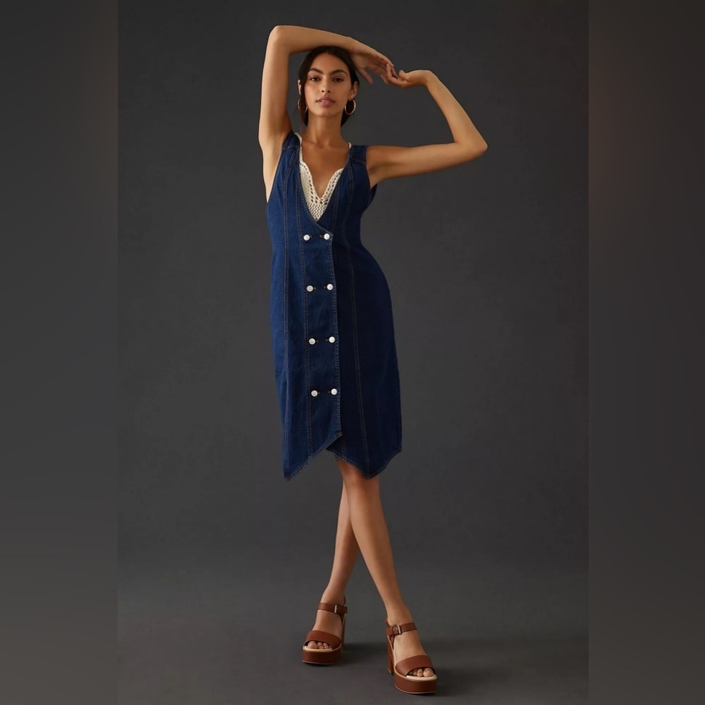 Anthropologie Pilcro Denim Vest Midi Dress Size 2 Dark Wash Preppy Boho Western